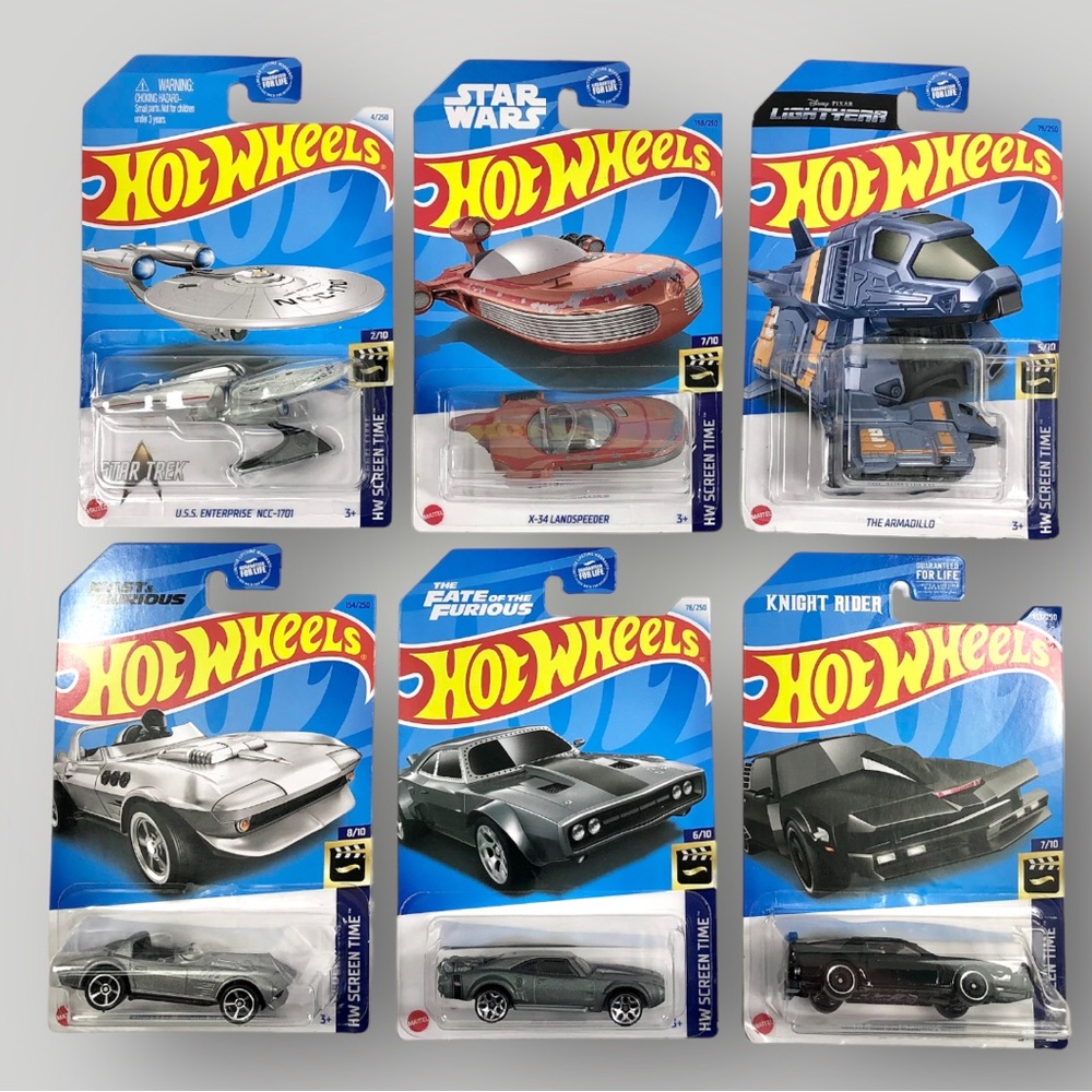 Hot Wheels 2022 Lot Of 6 Screentime, Star Wars, Star Trek, Fast & Furious, KITT